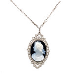 Platinum Onyx & Diamond Edwardian Cameo Necklace