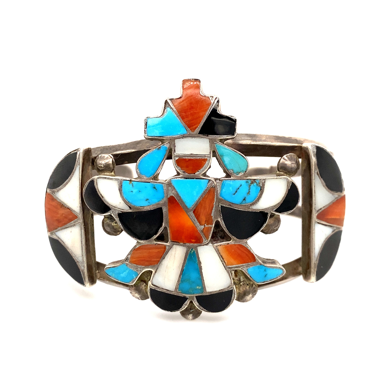 Sterling Silver Multi-Stone 1960s-1970s "Zuni Dancer" Cuff