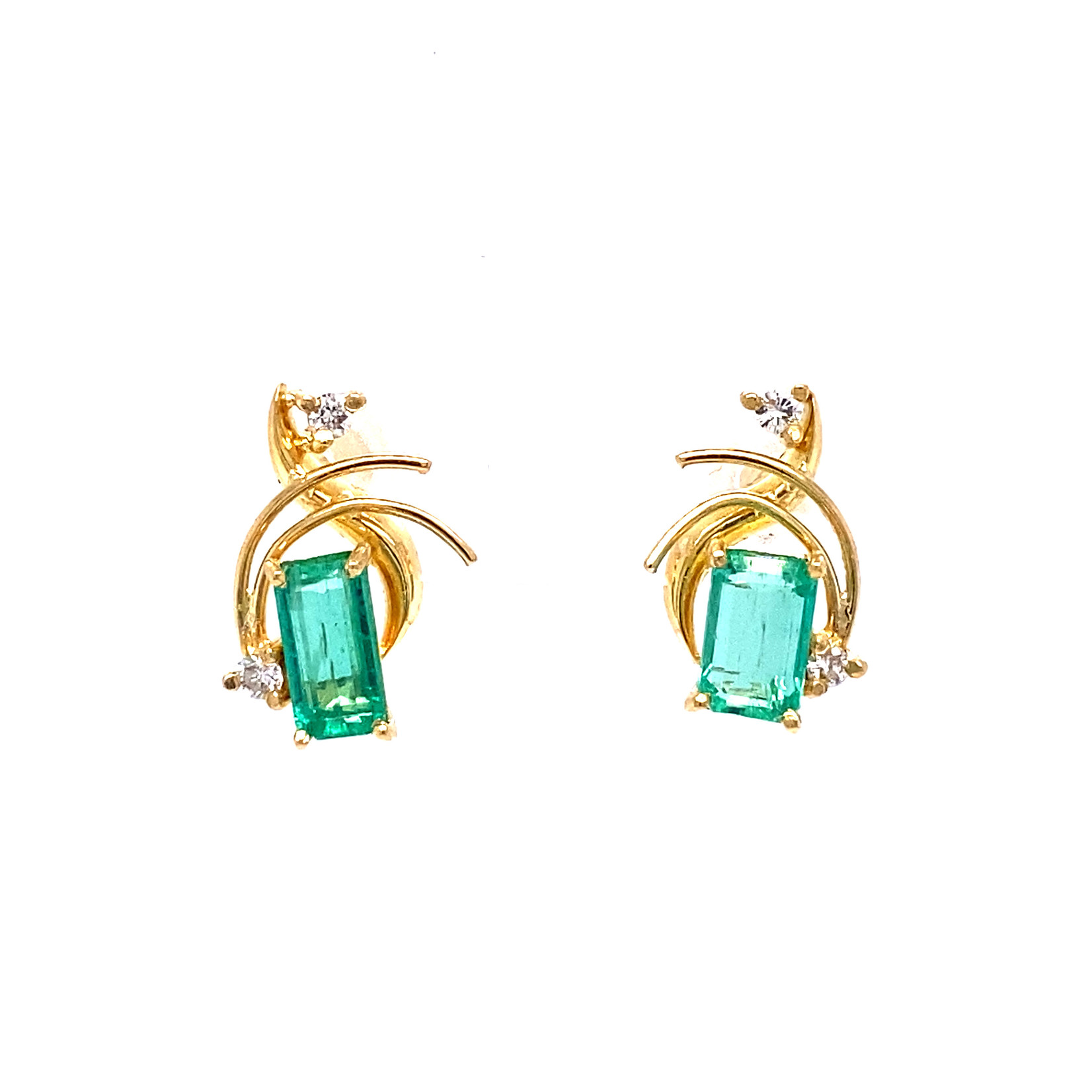 18k Yellow Gold Emerald & Diamond Post Earrings