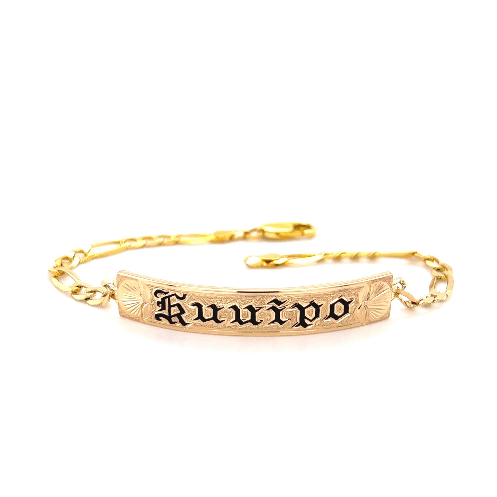 14K Yellow Gold 8mm Lehua "Kuuipo" ID  Bracelett