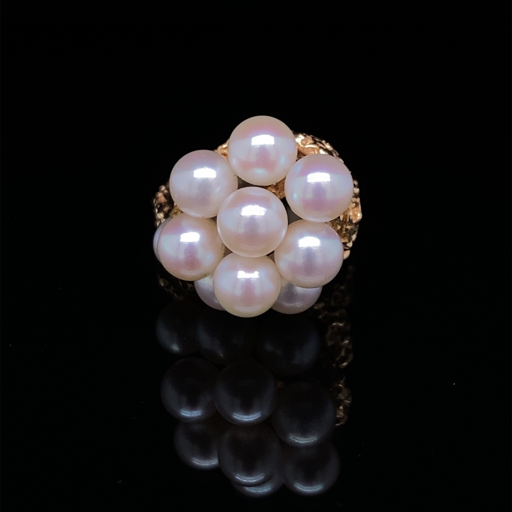 14k Yellow Gold Pearl Cluster Ring