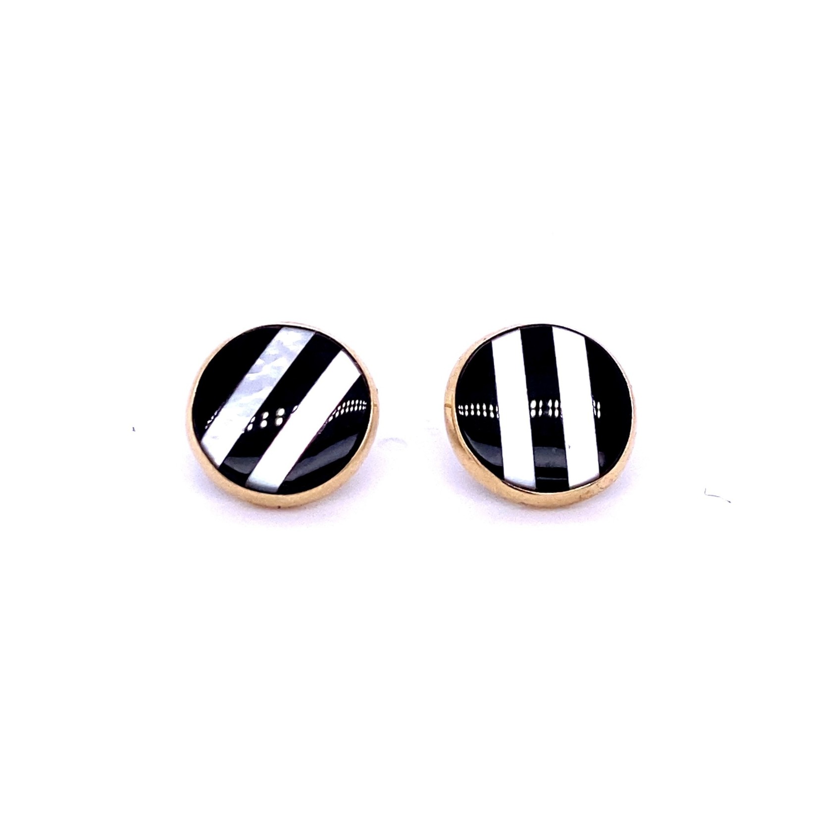 14k Yellow Gold Onyx & Mother of Pearl Button Post Earrings