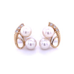 14k Yellow Gold Pearl & Diamond Stud Earrings