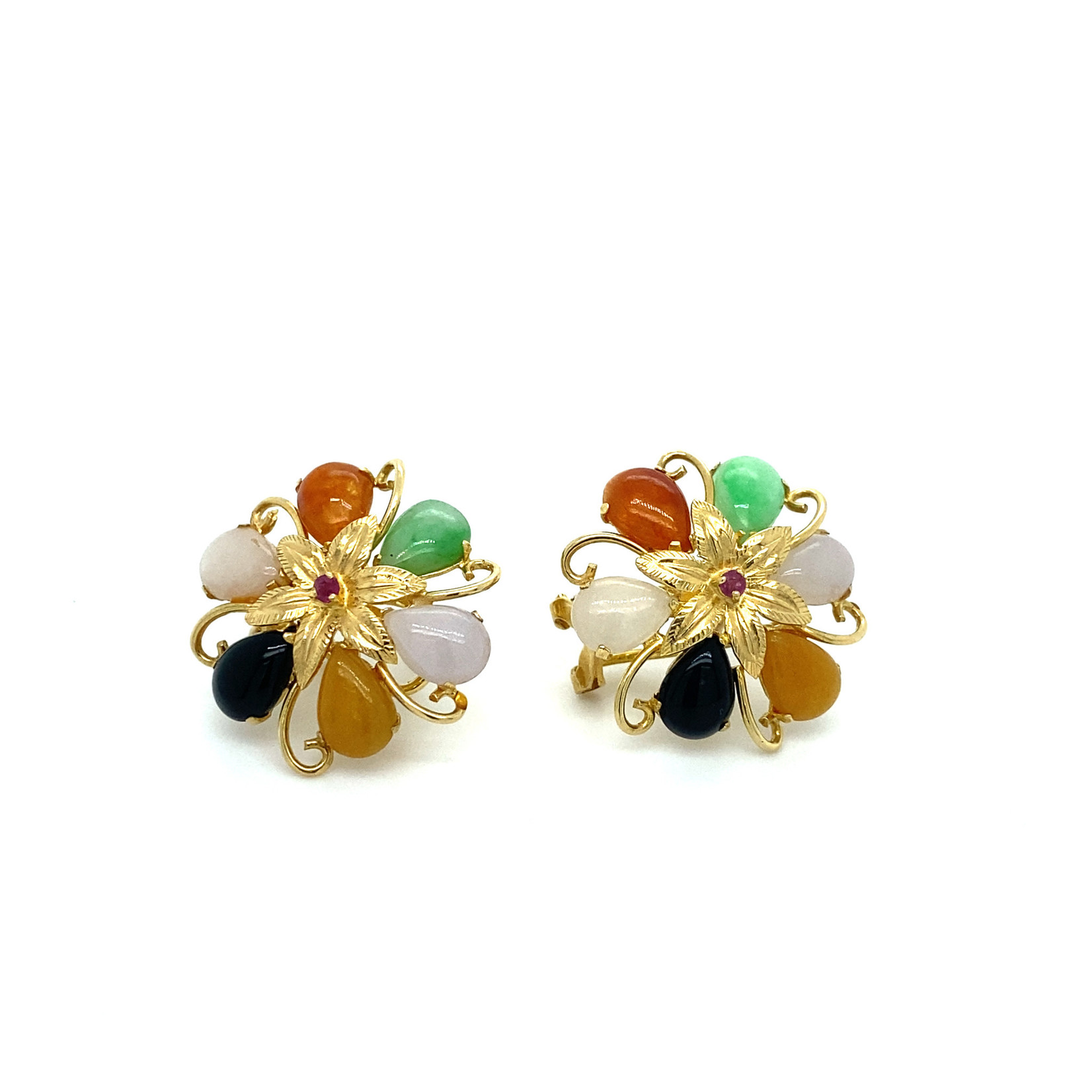 14k Yellow Gold Multi Color Jade with Omega Backs