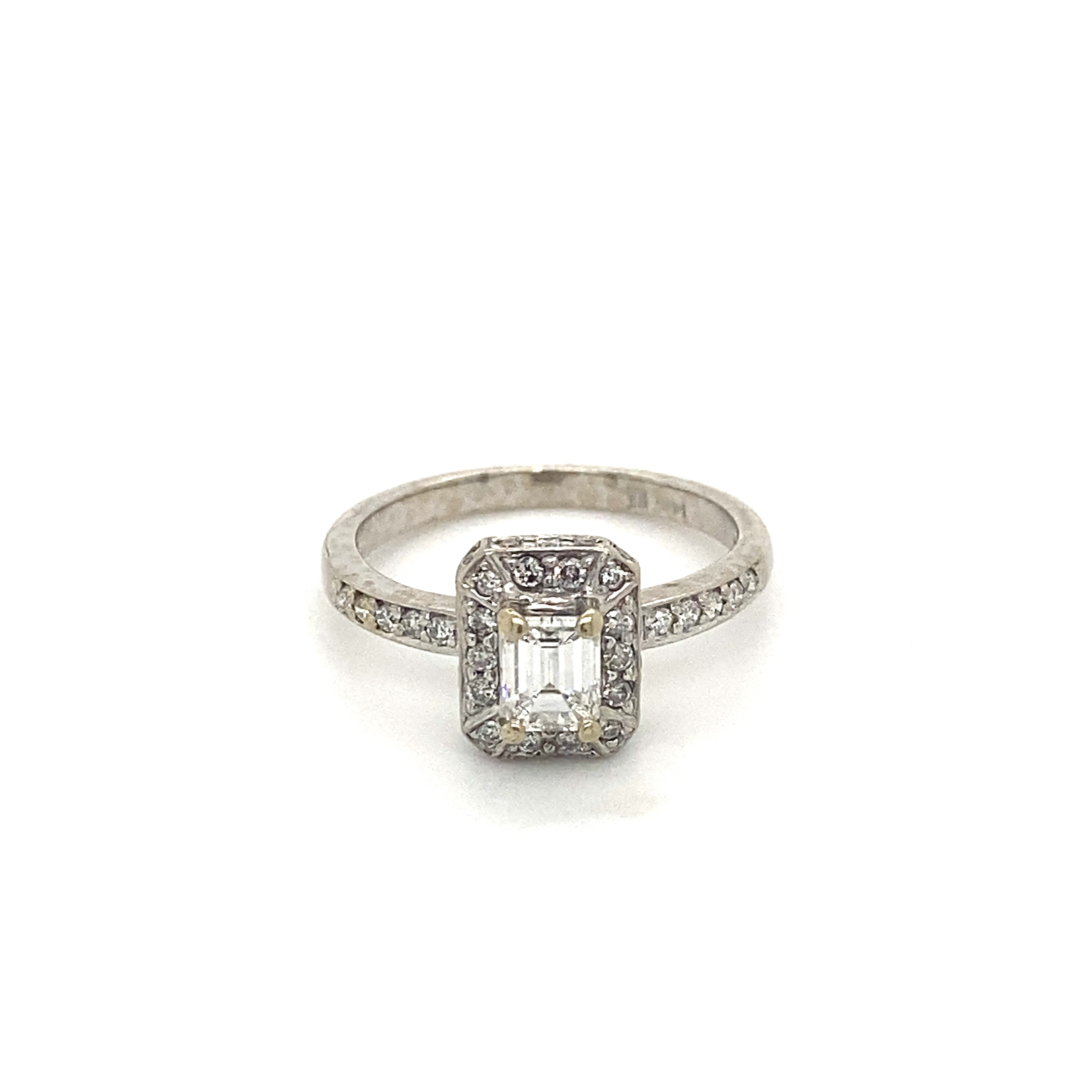 14k White Gold Emerald Cut Halo Diamond Engagement Ring sz5.75