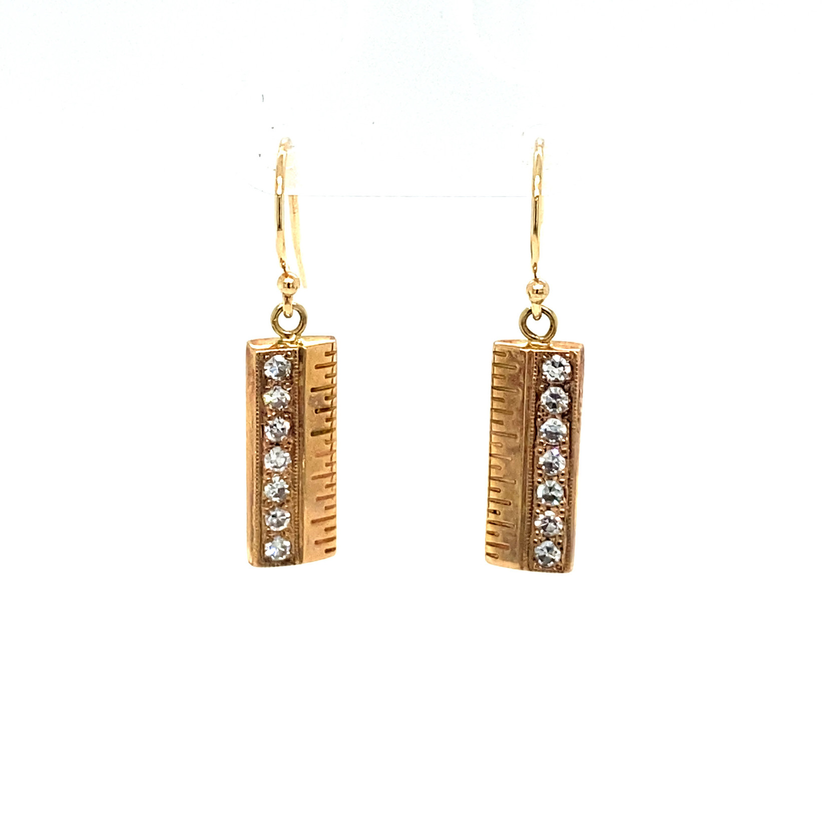 10K/14K Yellow/Rose Gold Ruler with Diamonds Dangle Earrings