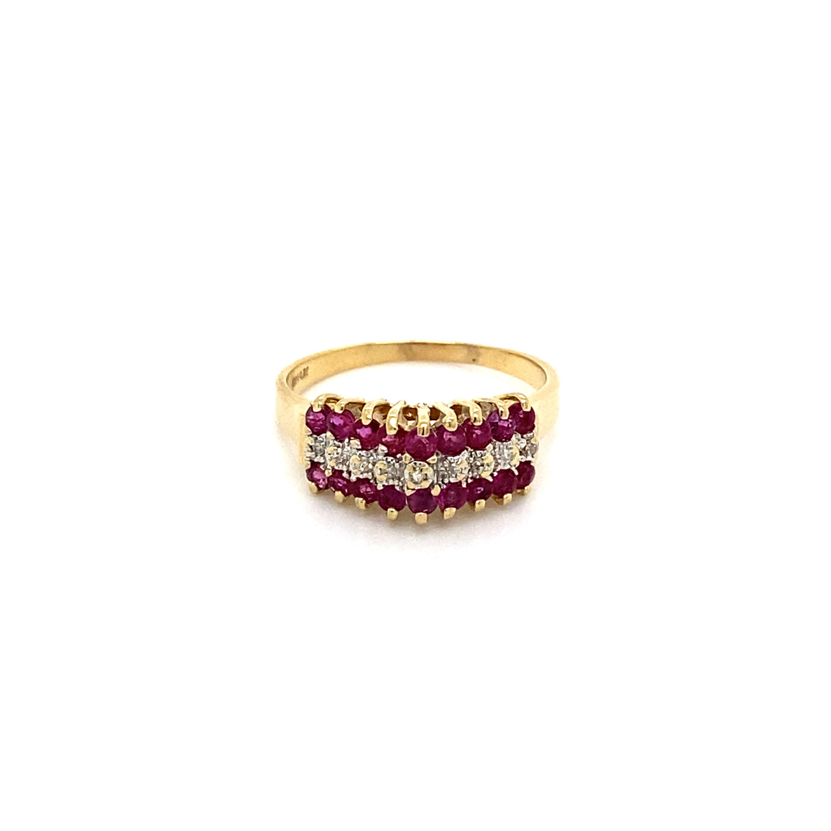 14K Yellow Gold Pyramid style Ruby and Diamond Ring size 7.5 