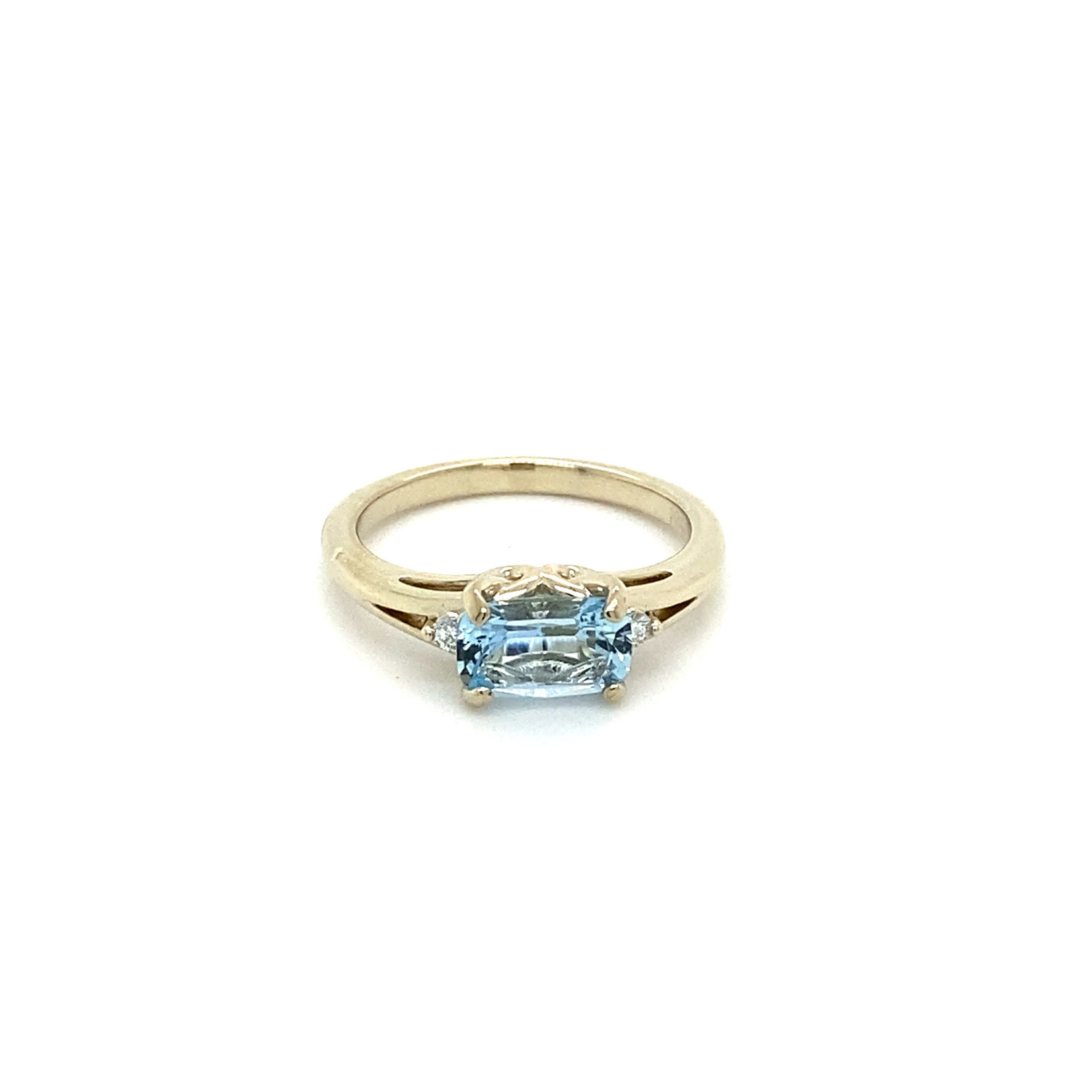 14k White Gold Nigerian Aqua Ring with Diamond Accents Sz 6.75
