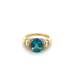 14K Yellow Gold Blue Topaz Ring with Diamonds size 7.5