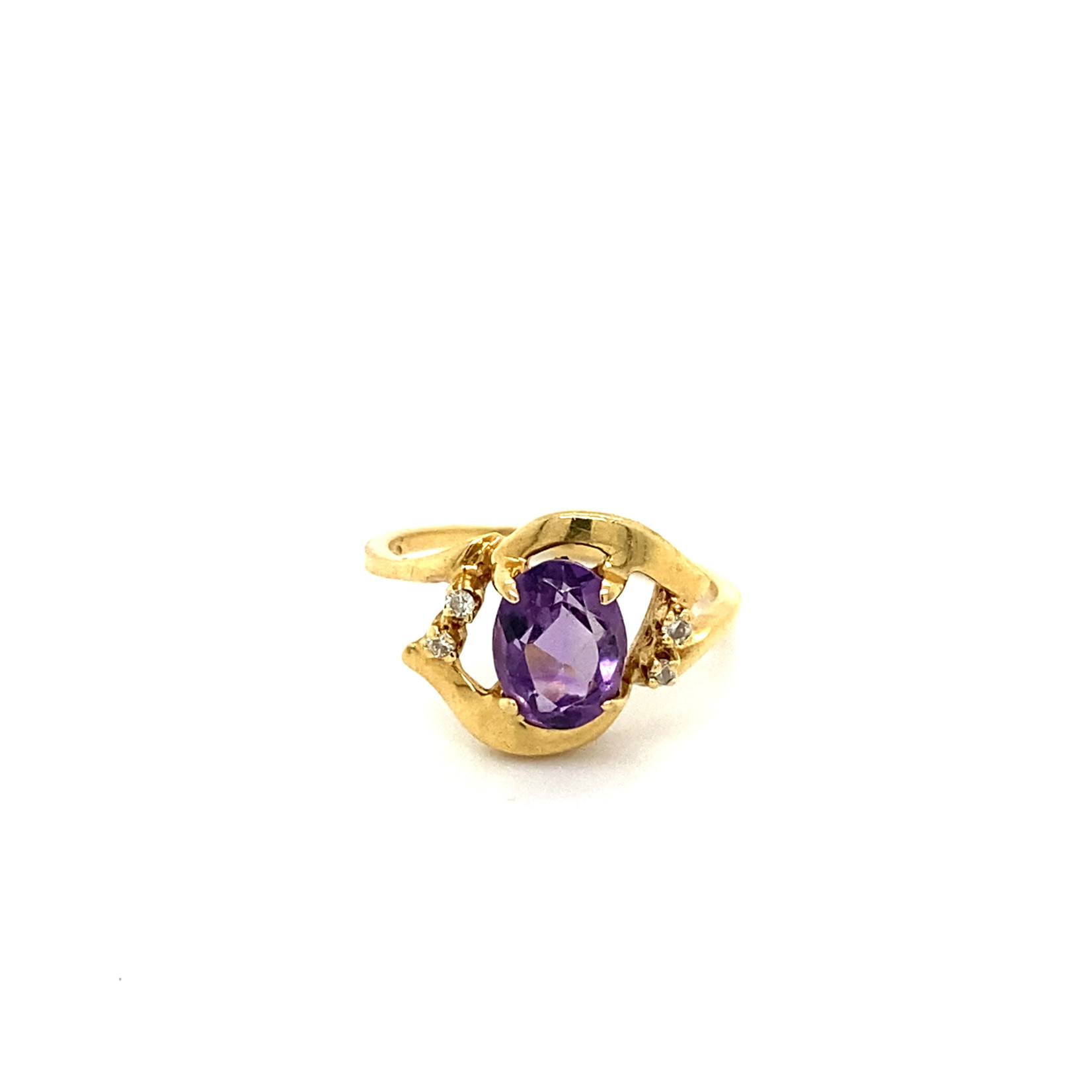 14K Yellow Gold Oval Amethyst with Diamond size 5.5