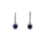 14K White Gold Sapphire and Diamond Earrings on Diamond Leaver backs