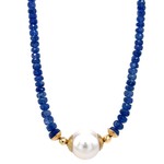14k Yellow Gold Cornflower Blu Sapphire/15mm White South Sea Pearl Necklace