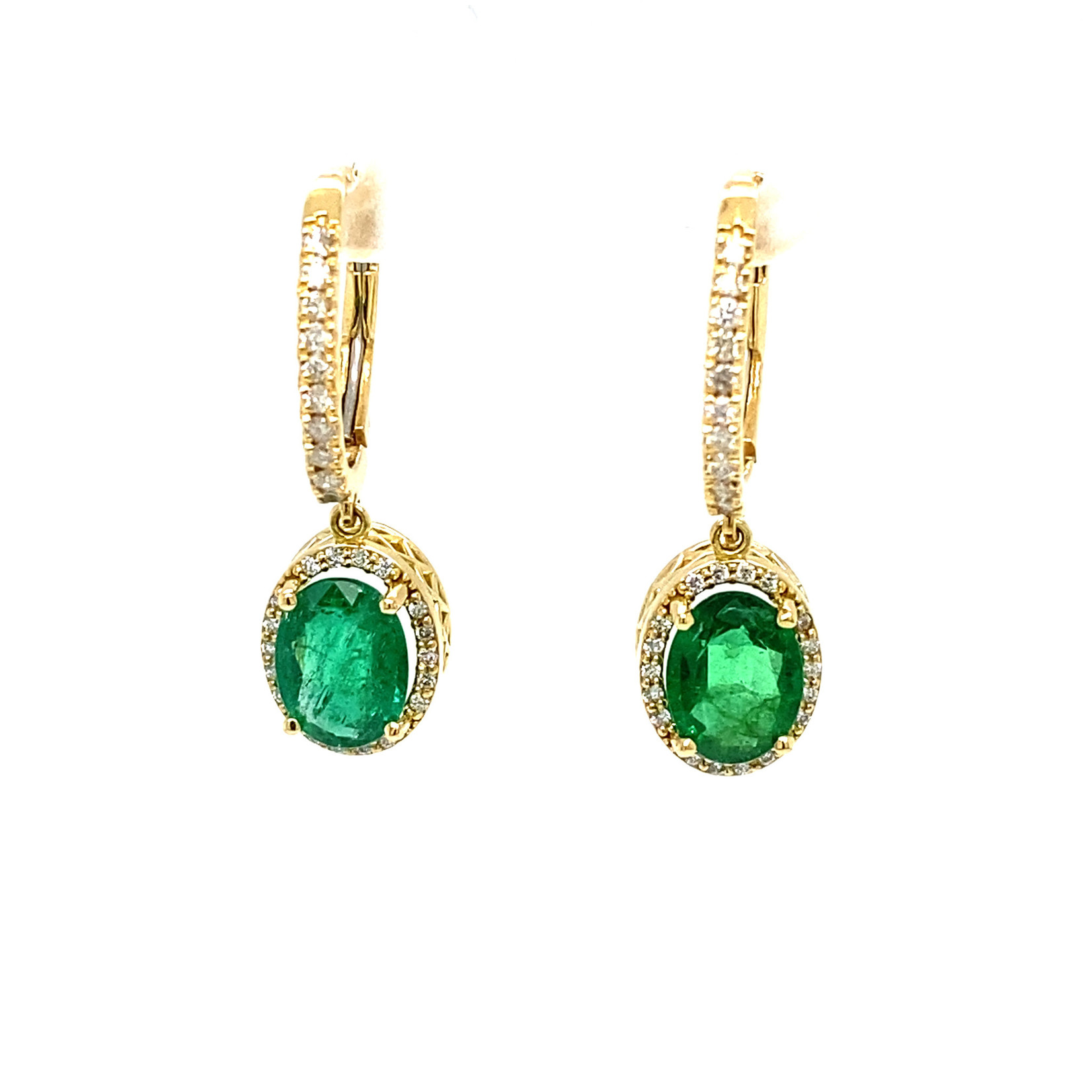 18K Yellow Gold Emerald & Diamond Halo Dangles D 0.22ctt