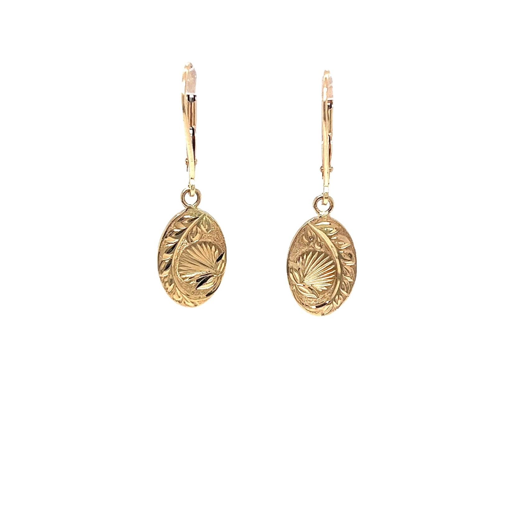 14K Yellow Gold Oval ʻŌhia Lehua Mini Dangle Earrings