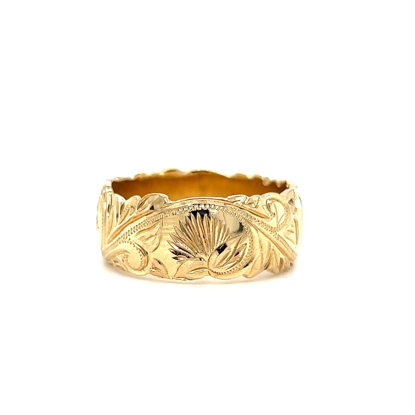 Lehua Blossom 14K Yellow Gold 10mm Barrel Heavy Lehua Blossom Kalai Kula Ring