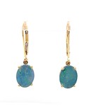 14K Yellow Gold 9x7mm Doublet Opal Dangle Earrings