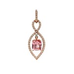 14K Rose Gold Lotus Garnet Diamond Pendant D.40cttw 8x7