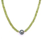 14K Yellow Gold 17" 4mm Peridot & Tahitian Pearl necklace with extender