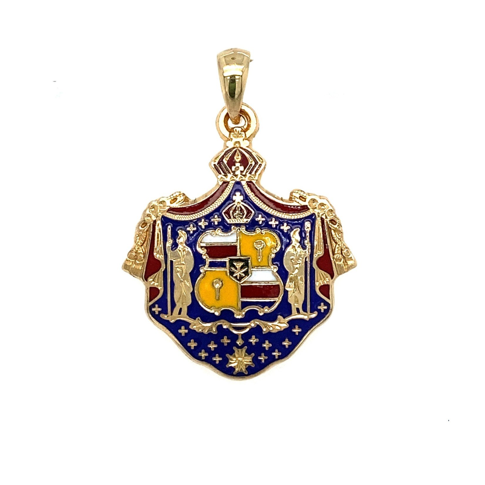 14k Yellow Gold Coat of Arms Blue Glass Enamel Pendant