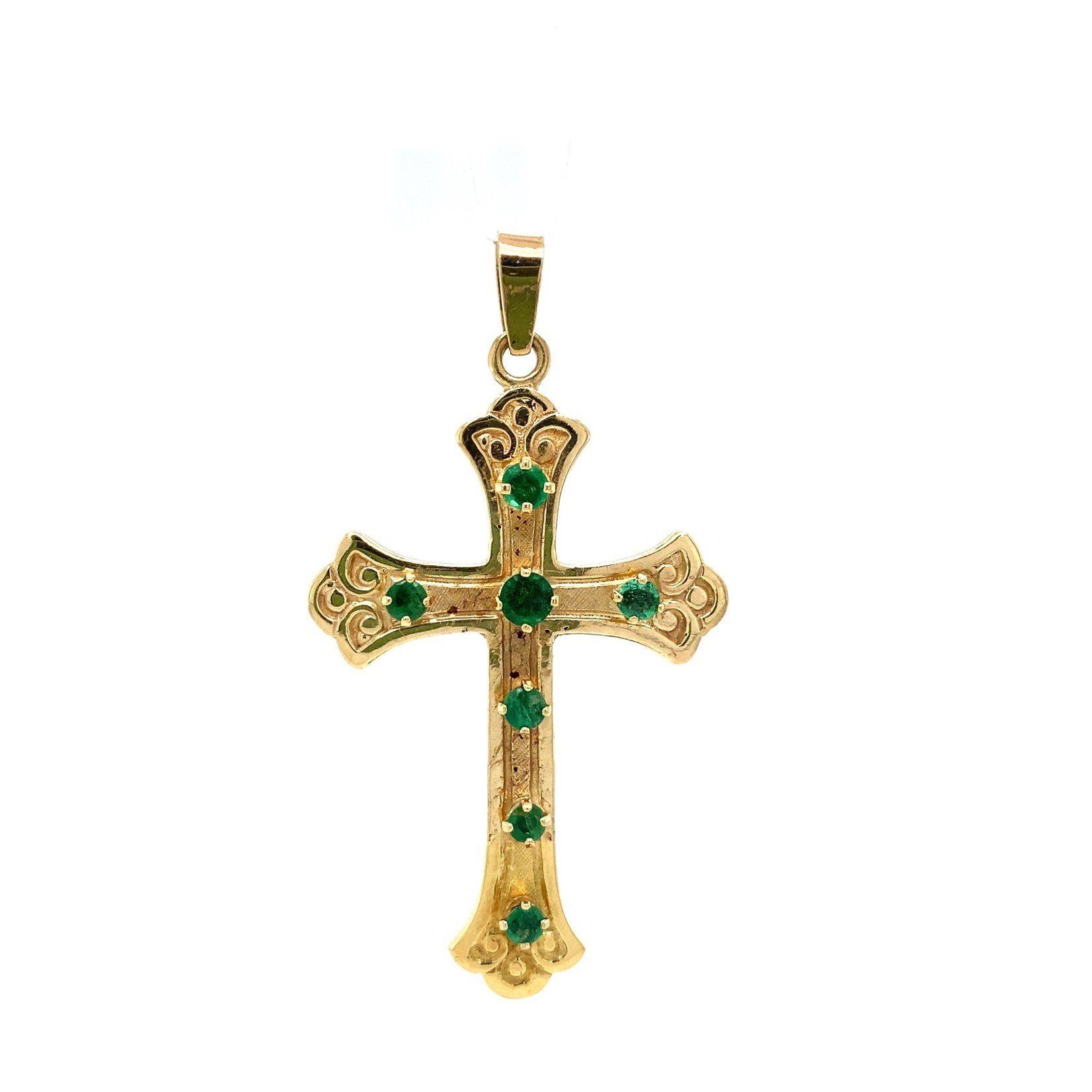 14k Yellow Gold Emerald Cross Pendant