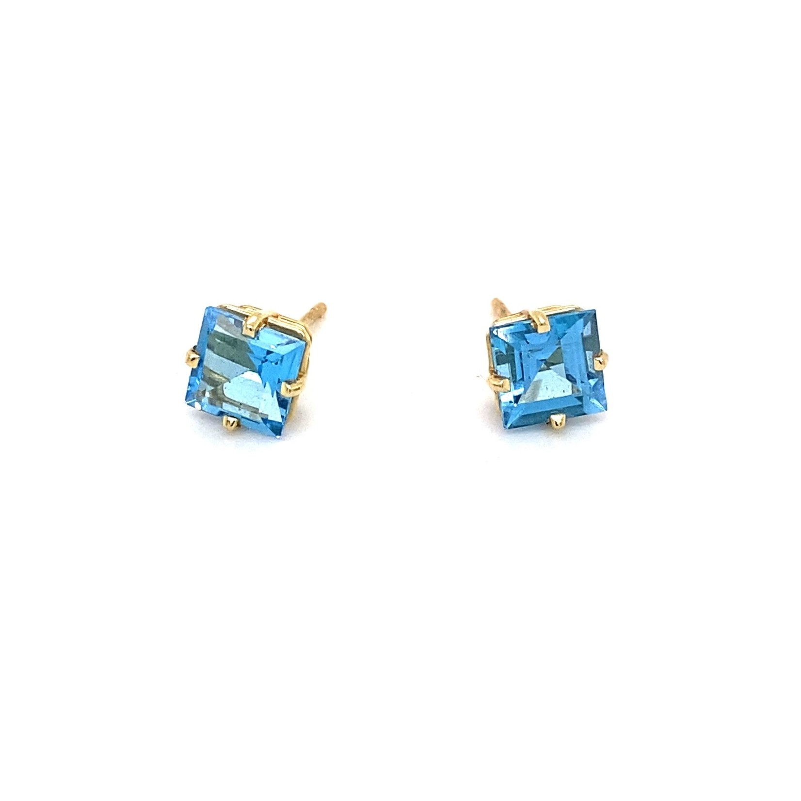 14K Yellow Gold 6mm Square Blue Topaz studs