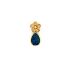 14K Yellow Gold 8mm Opal and Plumeria with diamond pendant d.02ct