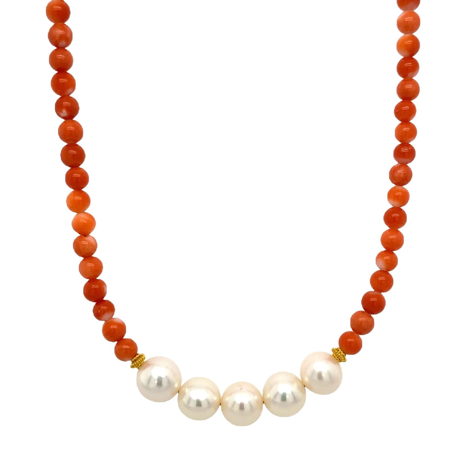 14K Yellow Gold 18" Coral Fresh Water Pearl Necklace