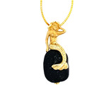 14k Yellow Gold Mermaid pendant on Black Tourmaline