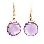 14K Yellow Gold 15mm Ametrine checkerboard cut dangle earrings on wires