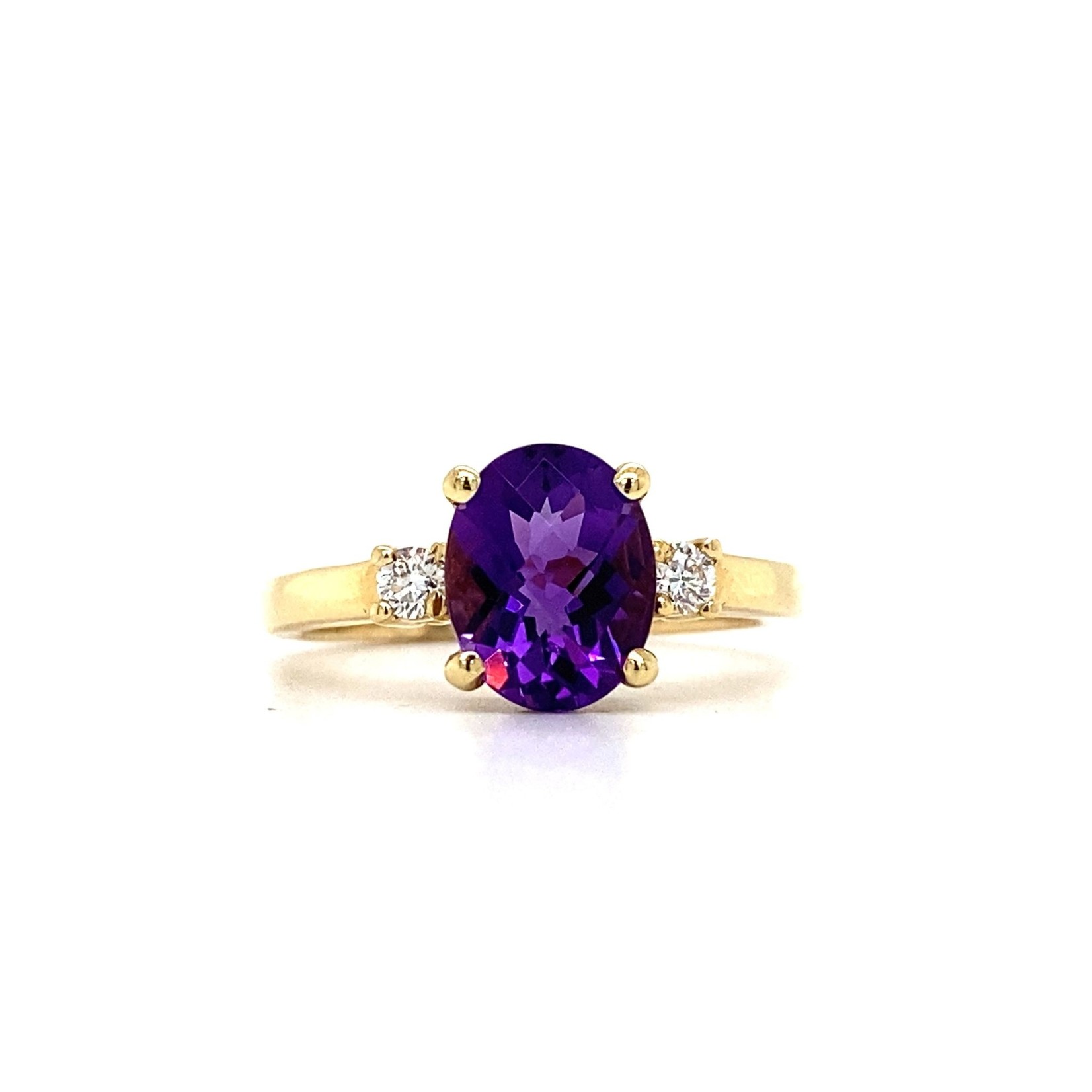 14k Yellow Gold 9x7 Amethyst Lab Diamond ring sz 6.75 D.11ctw