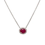 14K White Gold 16" Ruby with Diamond Halo Necklace D .06cttw