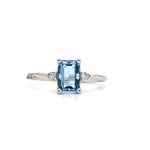 14K White Gold Aquamarine .90ct with diamonds .06cttw sz 7