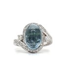 14K White Gold Aquamarine Cabochon with Diamonds Ring Size 6.5 with  .36TW VS 4.05CTS