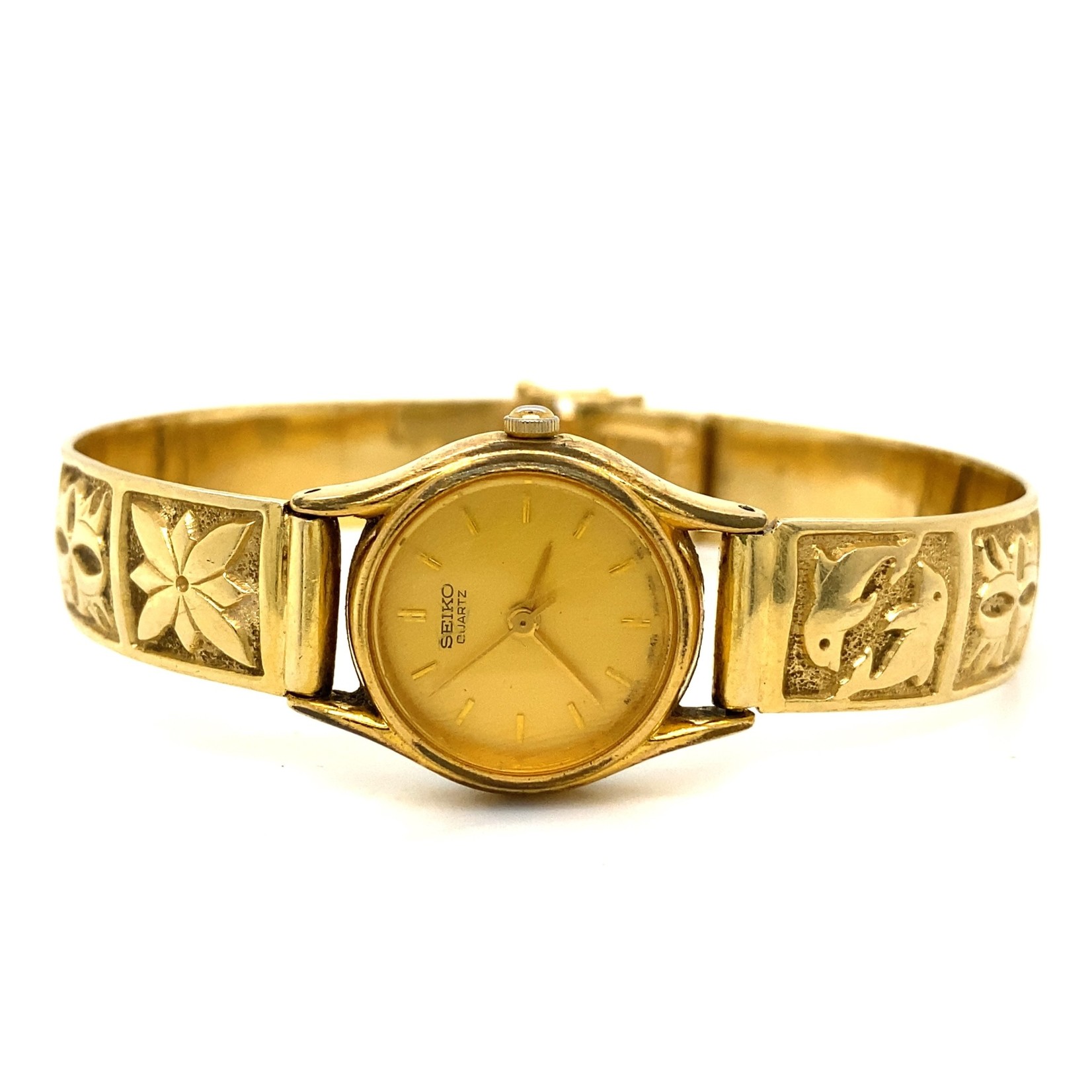 Yellow Tone Seiko watch with 14K Yellow Gold Quilt Bracelet