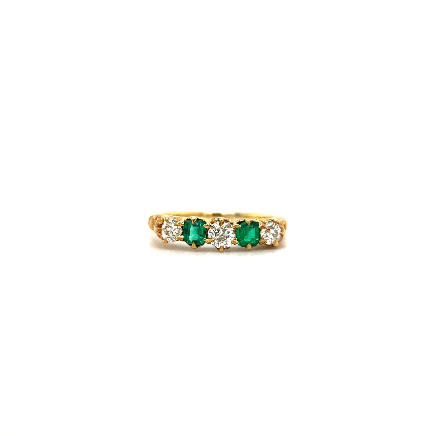 18K Yellow Gold Emerald & Diamond Ring sz7 D+/-.38tw