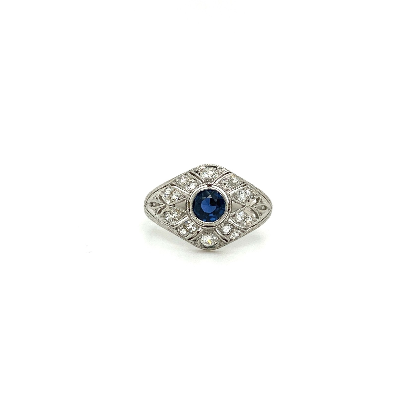 Platinum Art Deco Sapphire Diamond Ring sz5.25+ D+/-.76cttw S +/-.35tw