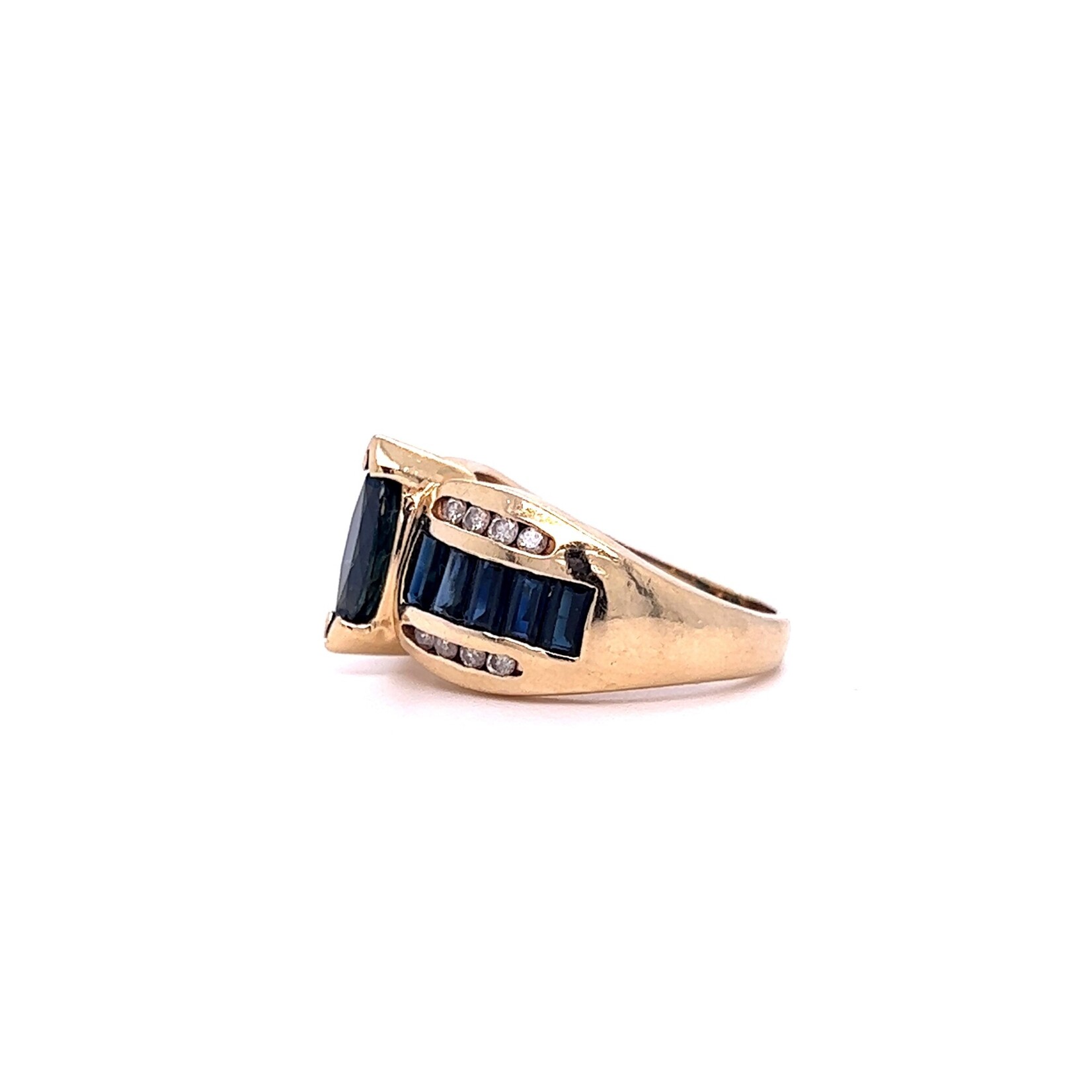 14K Yellow Gold Marquise Sapphire & diamond ring sz6.5 D+/-.32cttw S Ctr 10x5mm 2.4tw