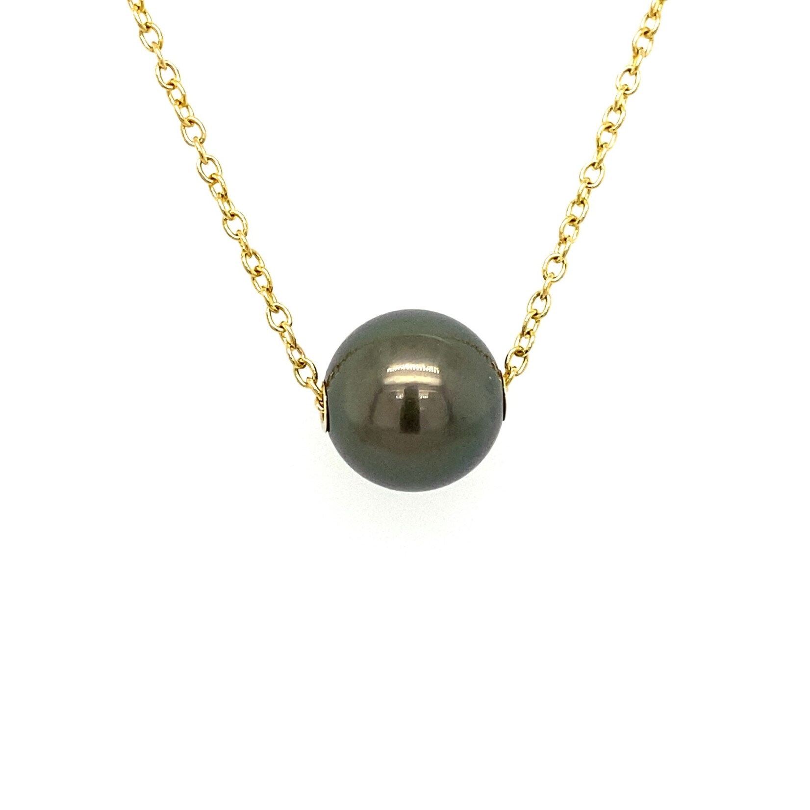 14K Yellow Gold 18" 9-10mm Tahitian Pearl Slider Necklace