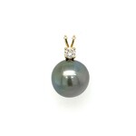 14K Yellow Gold 11mm Tahitian Pearl with Diamond Pendant D.16tw