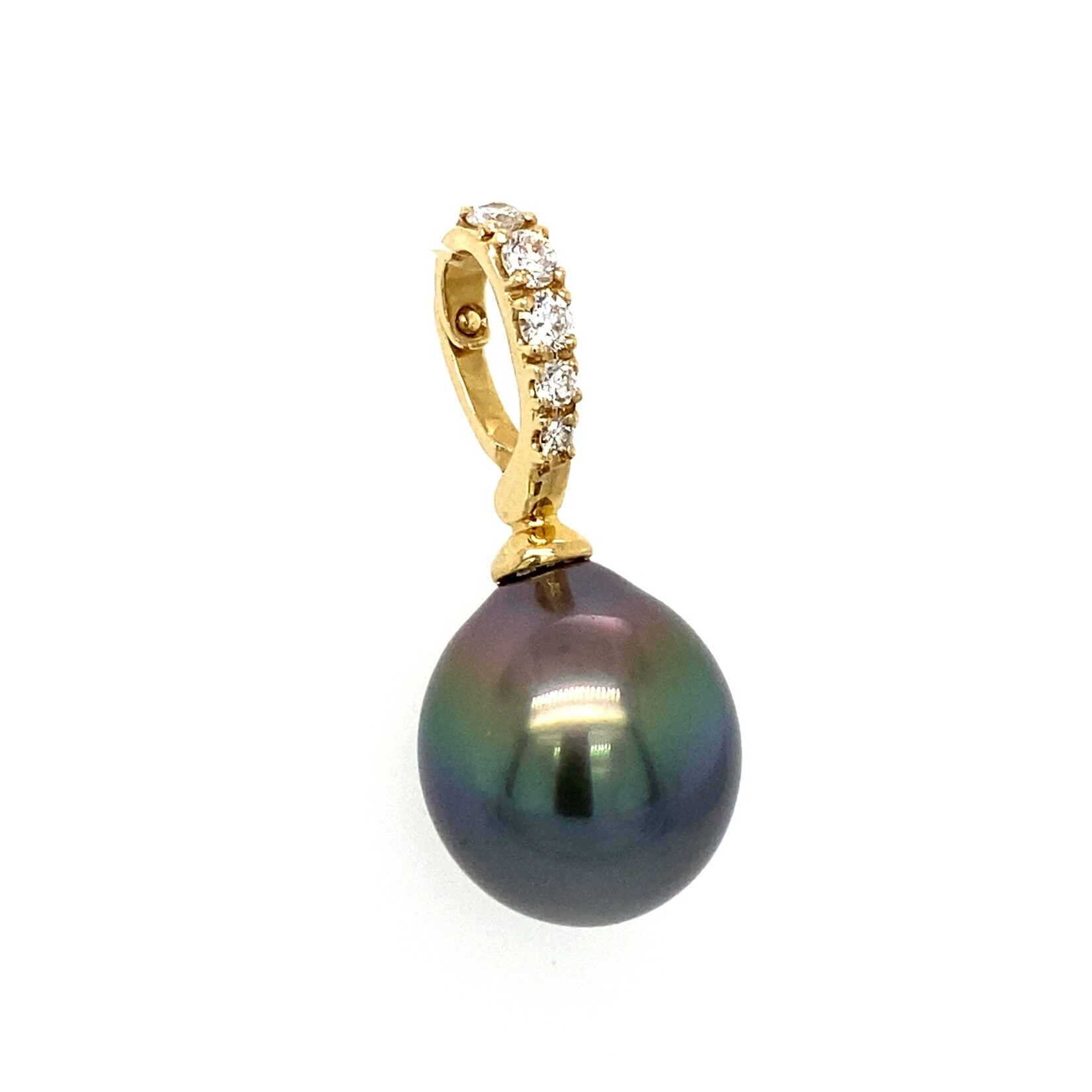 14K Yellow Gold 12mm Tahitian Pearl with Diamond Bail pendant D .17 cttw