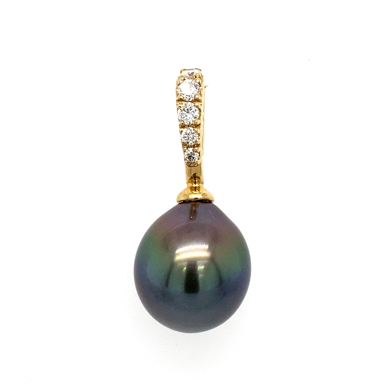 14K Yellow Gold 12mm Tahitian Pearl with Diamond Bail pendant D .17 cttw