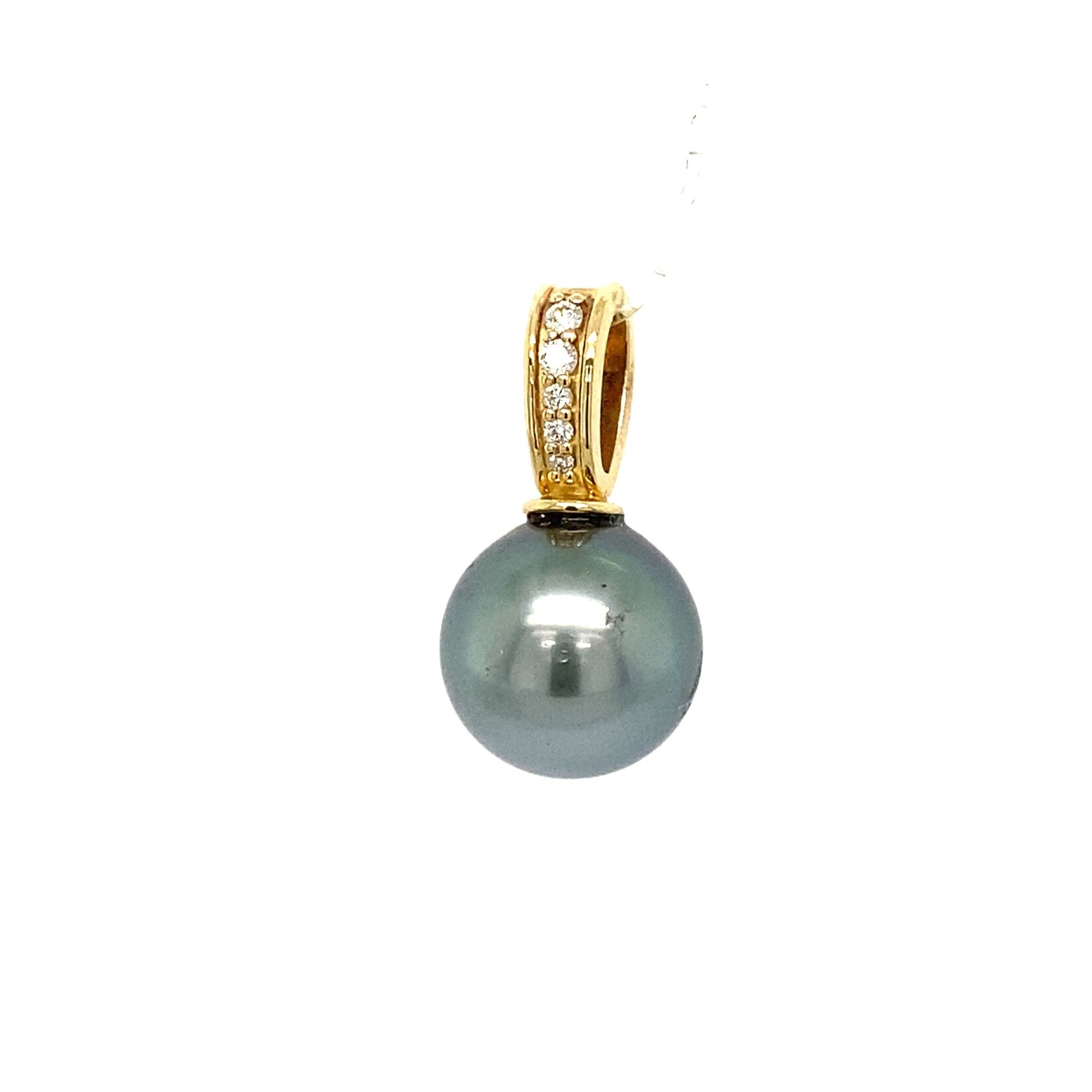 14K Yellow Gold Tahitian pearl with diamond bail pendant D.03ctw