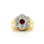 14K Yellow Gold Red and White simulated stone ring size 6.5