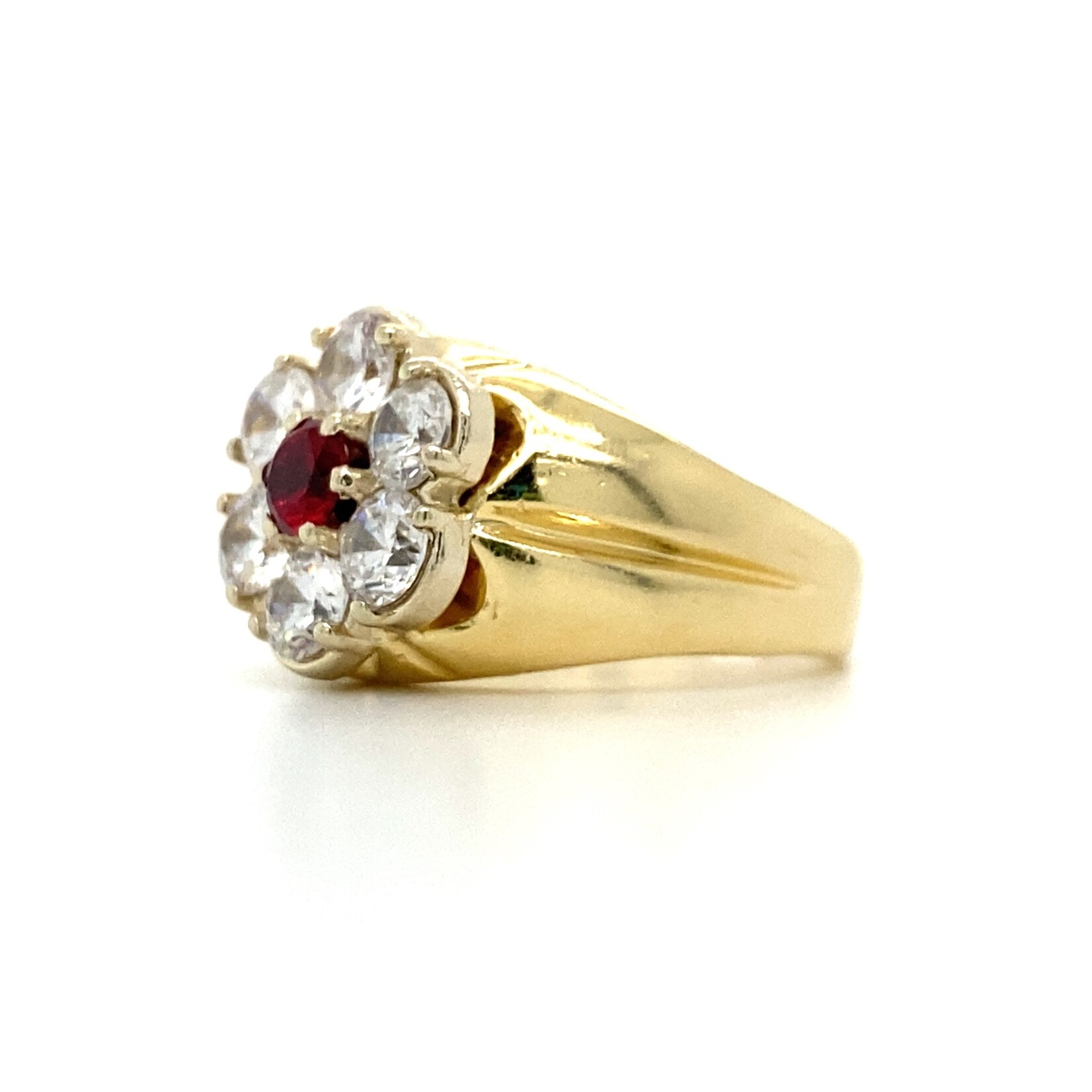 14K Yellow Gold Red and White simulated stone ring sz6.5