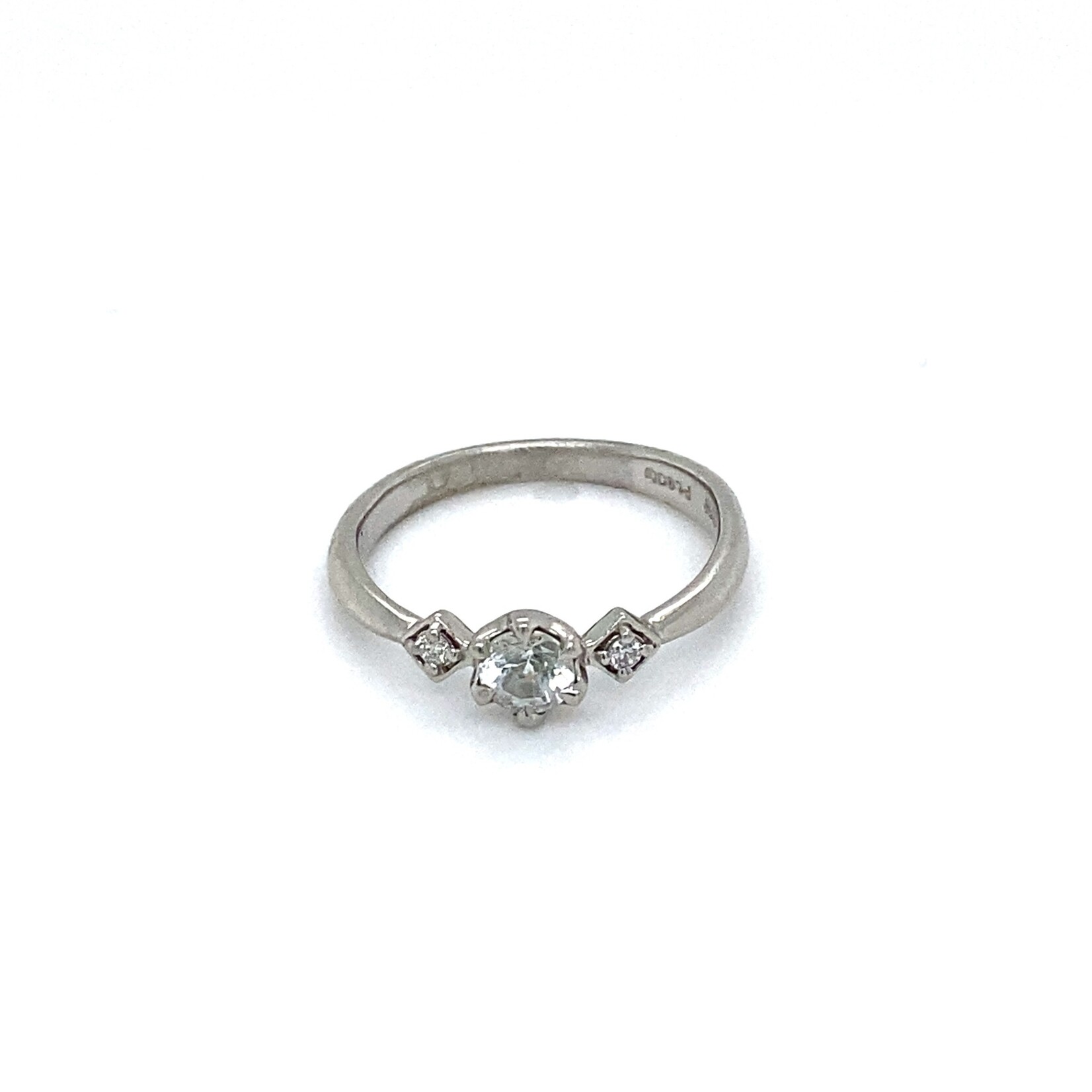 Platinum White Sapphire Diamond ring D.01tw size 4.75