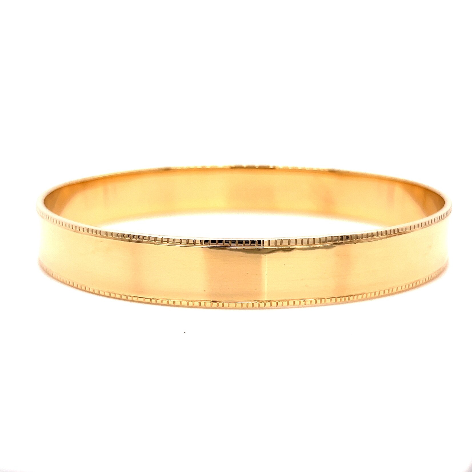 14K Yellow Gold 10mm Flat Heavy Kahili "Lehua" Traditional Bangle Bracelet