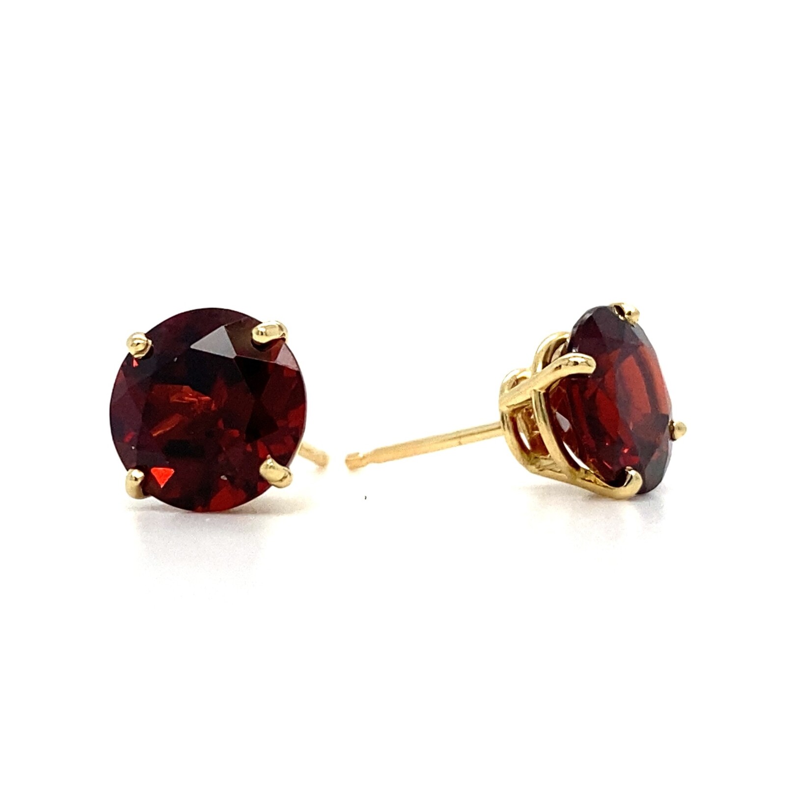 14K Yellow Gold 8mm Checkerboard Garnet studs