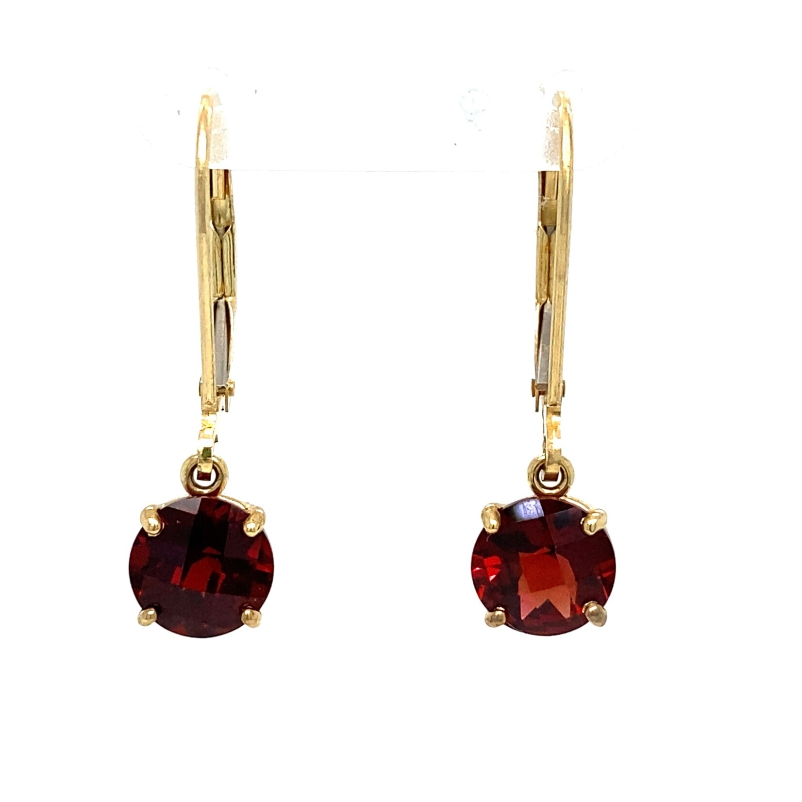 14K Yellow Gold Garnet dangle earrings on lever backs