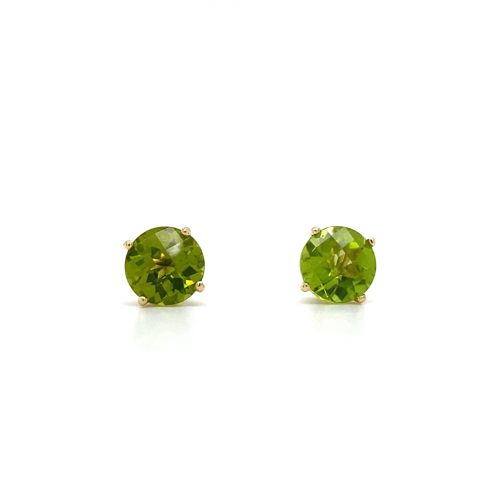 14K Yellow Gold 7mm Checkerboard Peridot studs