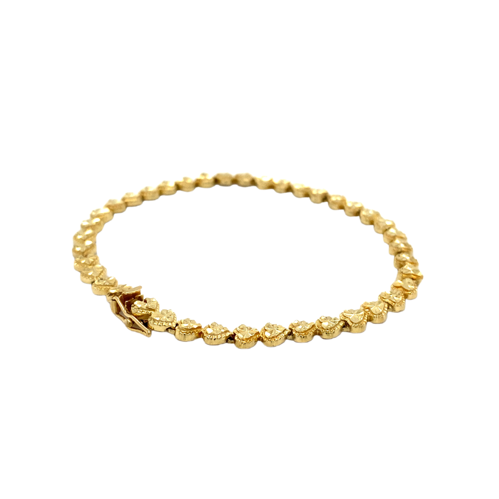 14K Yellow Gold 7" Diamond cut Heart link bracelet